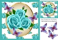 Pretty Turq roses in oval frame with purple butterflies 8x8