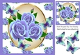 Pretty purple roses in oval frame with turq butterflies 8x8