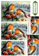 two lovely little robins with a snow village pyramids