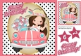 Birthday girl in pink car with flowers in polkadots 8x8