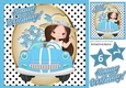 Birthday girl in blue car with flowers in polkadots 8x8