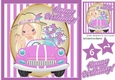 Birthday girl in pink car with flowers in stripe 8x8