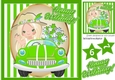 Birthday girl in green car with flowers in stripe 8x8