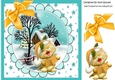 lovely snow scene with cottage, stars and kitten gold bow 8x8 card front