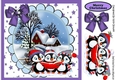 A Trio of Carol singing penguins with snow scene (Purple) 8x8