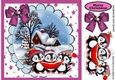 A Trio of Carol singing penguins with snow scene (Pink) 8x8