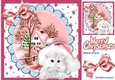 White Fluffy Kitten in santa hat with pink bow 8x8