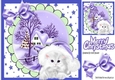White Fluffy Kitten in santa hat with purple bow 8x8