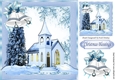 Christmas Blessings with church & blue bells 8x8