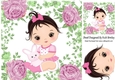 sweet baby girl with her bunny in pink rose frame 8x8