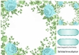 Pretty turq rose and leaf card front 8x8