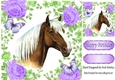 Pretty palomino Horse with purple roses & butterflies 8x8