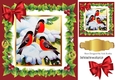 Lovely winter birds playing in the snow in holly frame with bow 8x8