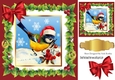 little bird in a hat in the snow with berries in holly frame with bow 8x8
