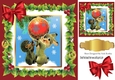 Lovely little bunny & hedgehog with bauble in holly frame with bow 8x8
