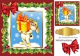 Lovely vintage bunny carrying a present in holly frame with bow 8x8