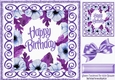 purple painted flower frame with bow and scroll 8X8