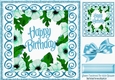 blue painted flower frame with bow and scroll 8X8