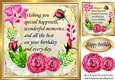 Pretty painted pink roses frame with bow birthday verse 8x8