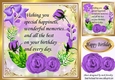 Pretty painted purple roses frame with bow birthday verse 8x8
