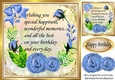 Pretty painted blue roses frame with bow birthday verse 8x8