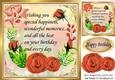Pretty painted peach roses frame with bow birthday verse 8x8