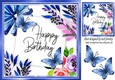 Blue watercolour flowers with butterflies 8x8