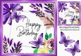 purple watercolour flowers with butterflies 8x8