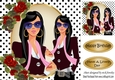 Modern girl with red roses and polkadot frame 8x8