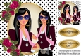 Modern girl with cerise roses and polkadot frame 8x8
