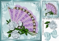 pretty lace fan with pretty shades of roses with turq bow 8x8