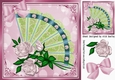 pretty lace fan with pretty shades of roses with pink bow 8x8