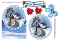 Lovely snow scene with cottage, and bow over the edge