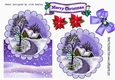 Lovely snow scene with cottage, and lilac bow over the edge