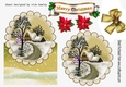 Lovely snow scene with cottage, and gold bow over the edge