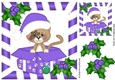 Cute little kitty in purple santa hat in xmas box with holly 8x8