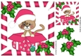 Cute little kitty in pink santa hat in xmas box with holly 8x8