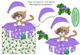 Cute little kitty in a purple santa hat in  xmas box with holly over the edge