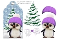 Cute little penguin in purple in snow scene tag with bow