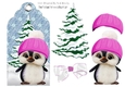 Cute little penguin in pink in snow scene tag with bow