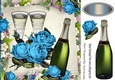 Blue Roses & Champagne in floral frame for Anniversary 8x8