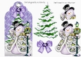 Lovely jolly snowman on a christmas tag with purple bow
