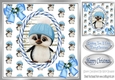 Cute penguin in knitted hat with bows 8x8