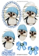Cute penguin in blue candy stripe frame oval pyramids