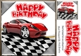 Red sports car in chequered effect frame 8x8