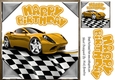 gold sports car in chequered effect frame 8x8