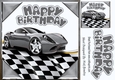 Silver sports car in chequered effect frame 8x8