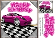 cerise sports car in chequered effect frame 8x8
