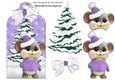 Cute little mouse with christmas tree on a tag in purple