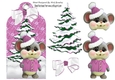 Cute little mouse with christmas tree on a tag in pink
